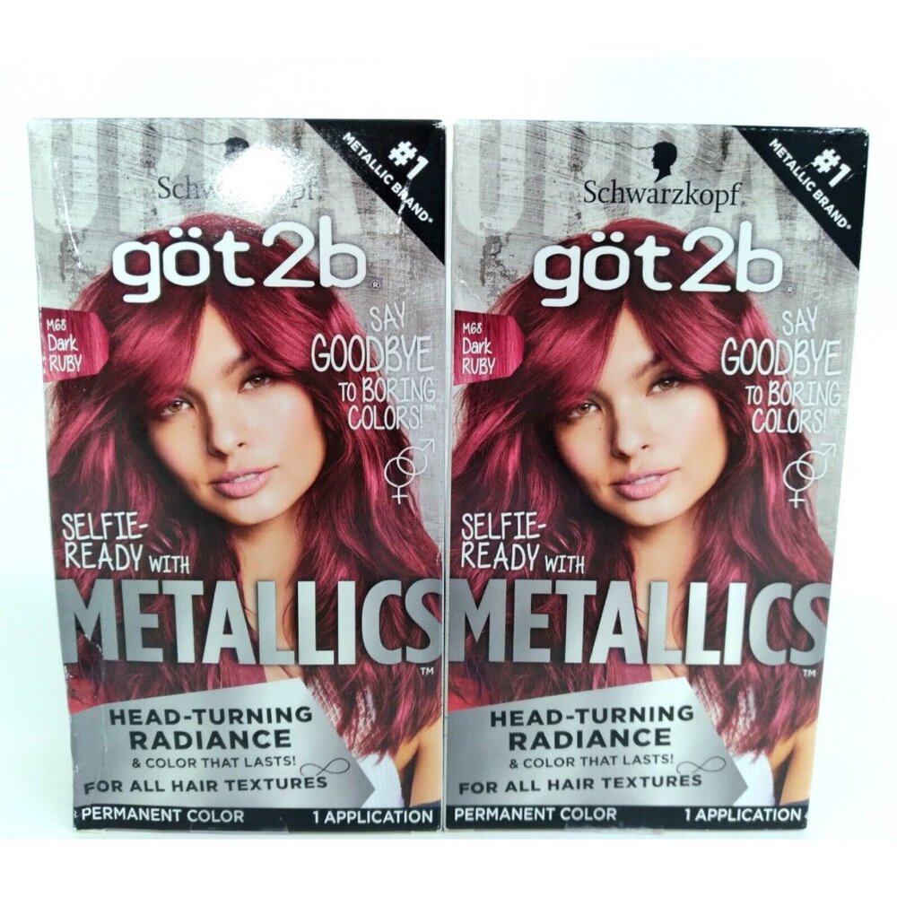 Schwarzkopf Got2b Metallics Permanent Hair Color Dye M68 Dark Ruby 2Pk Lot NIB